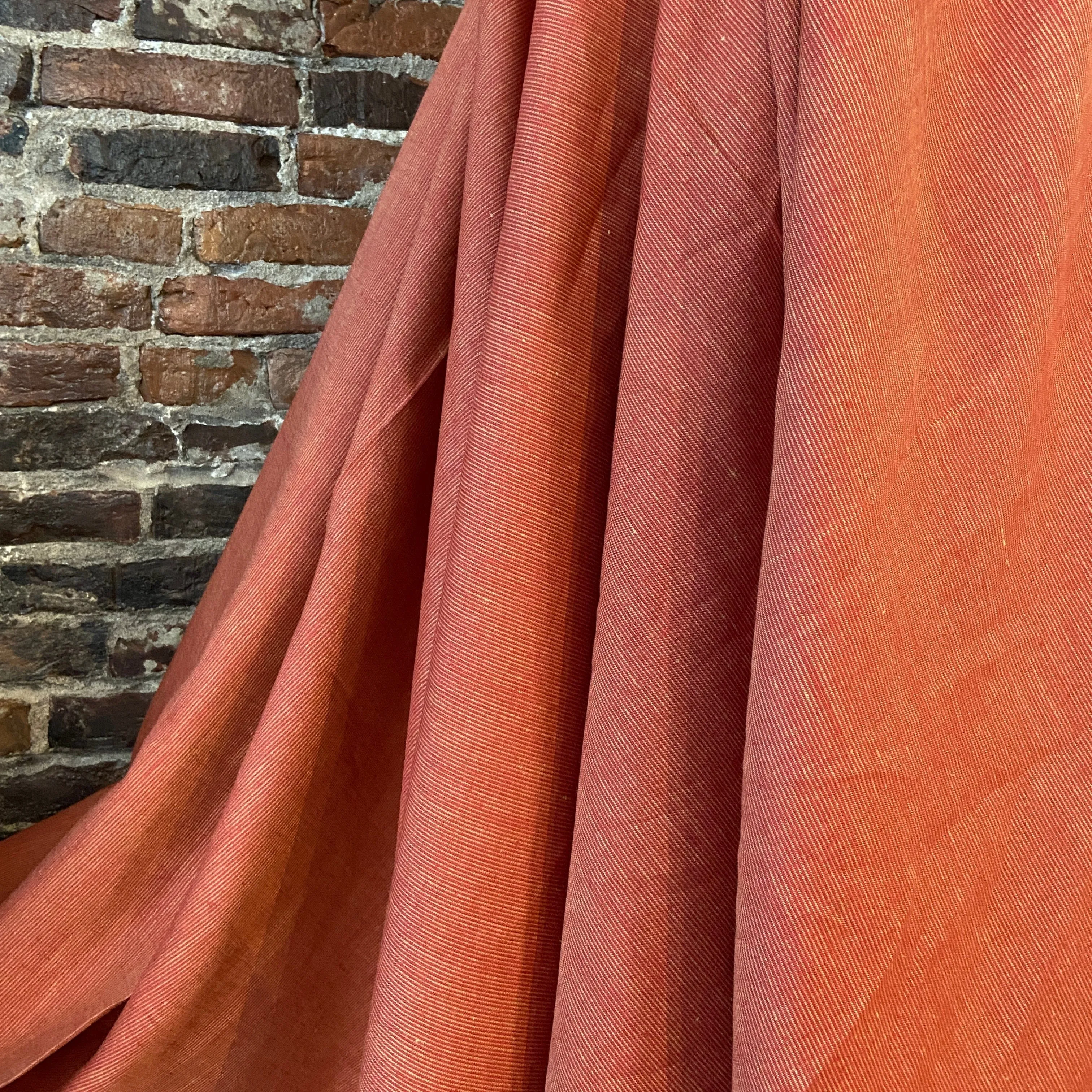 100% Yarn Dyed Linen Stripe in Paprika