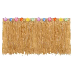 1M Grass Table Skirt Hawaiian Luau Party Decorations Supplies w/Hibiscus for Buffet BBQ Tiki Bar Beach Birthday Party