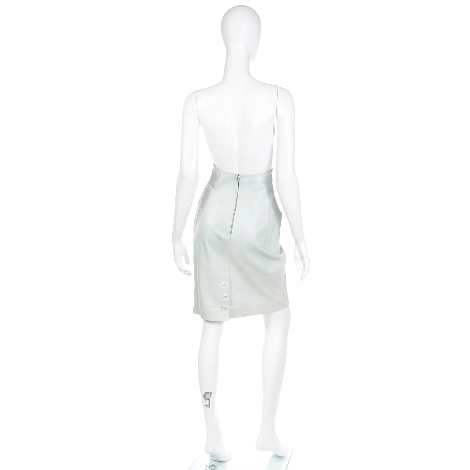 2000s Chanel Pale Mint Green Lambskin Leather High Waist Skirt