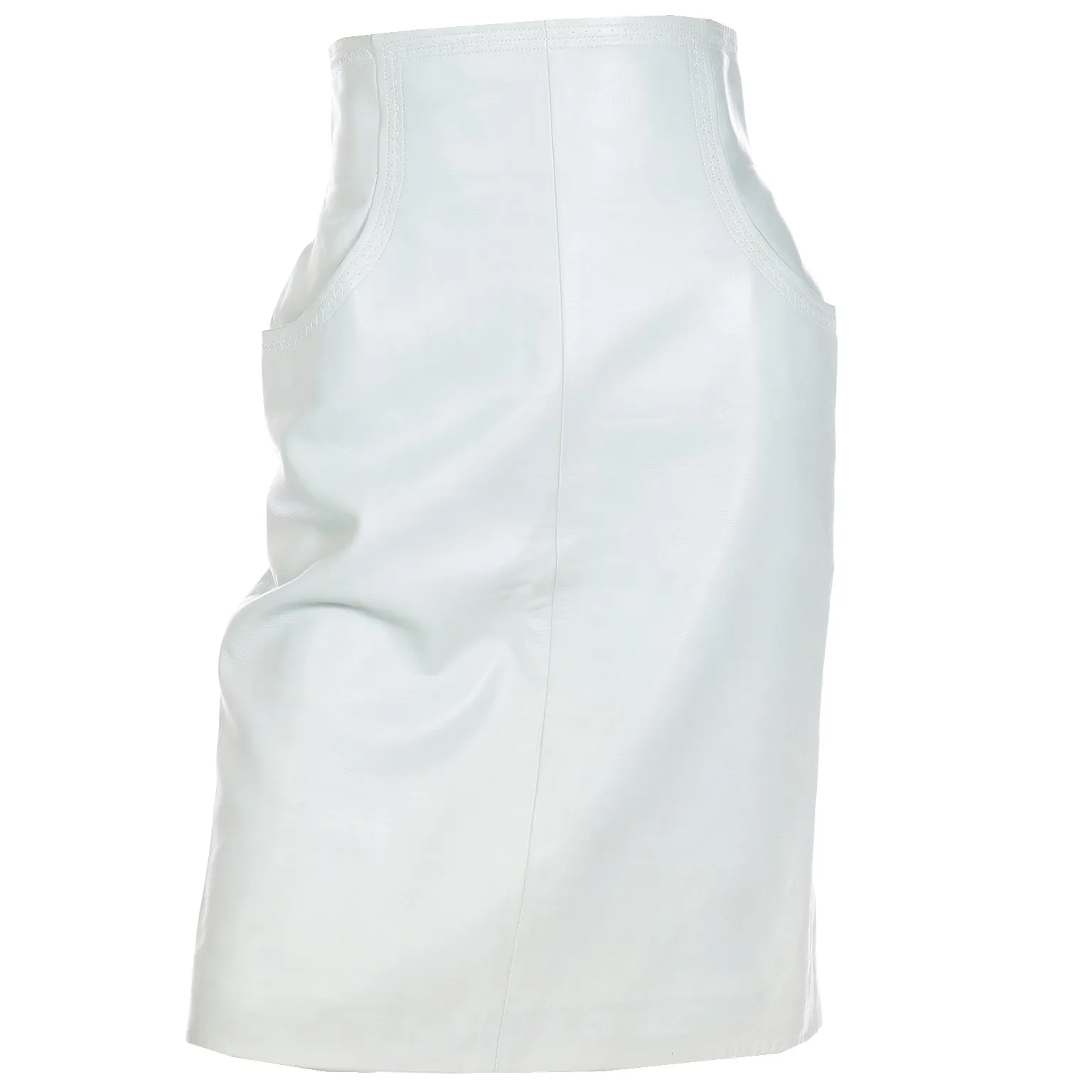 2000s Chanel Pale Mint Green Lambskin Leather High Waist Skirt