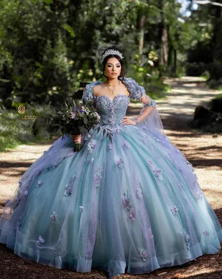 2024 Sparkly Blue Purple Princess Quinceañera Dress