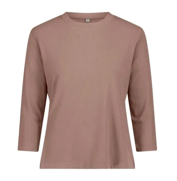 3-4 Sleeve Ribbed Crew Neck Tee- Mauve