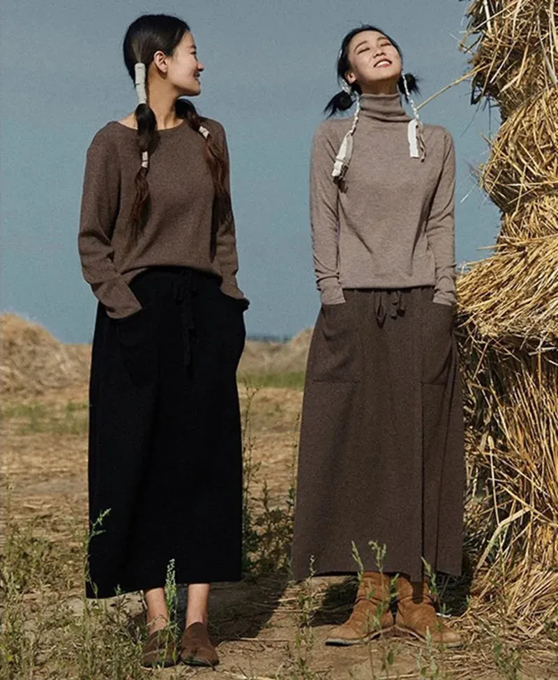 Autumn Winter Long Loose Comfortable Wool Skirt