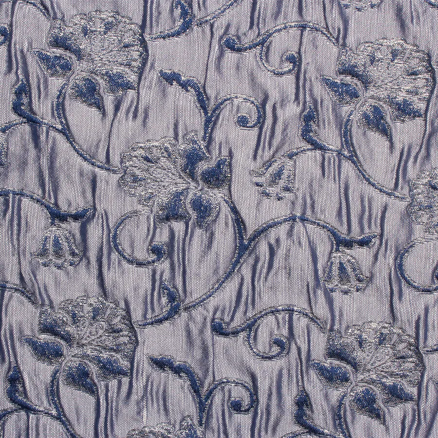 Blue Two-Tone Floral Silk Cloqué