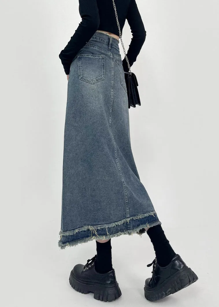 Boho Denim Blue Patchwork High Waist Maxi Skirts Summer LY7930