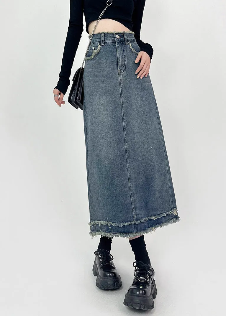 Boho Denim Blue Patchwork High Waist Maxi Skirts Summer LY7930