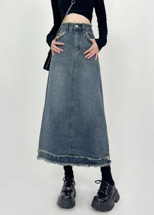 Boho Denim Blue Patchwork High Waist Maxi Skirts Summer LY7930