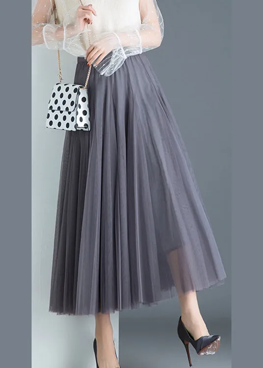 Boho Grey Tulle Pleated Fall Skirts