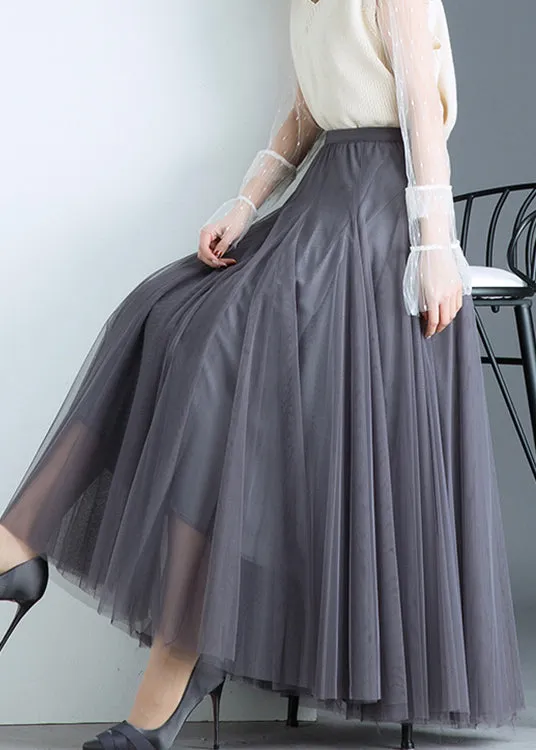 Boho Grey Tulle Pleated Fall Skirts