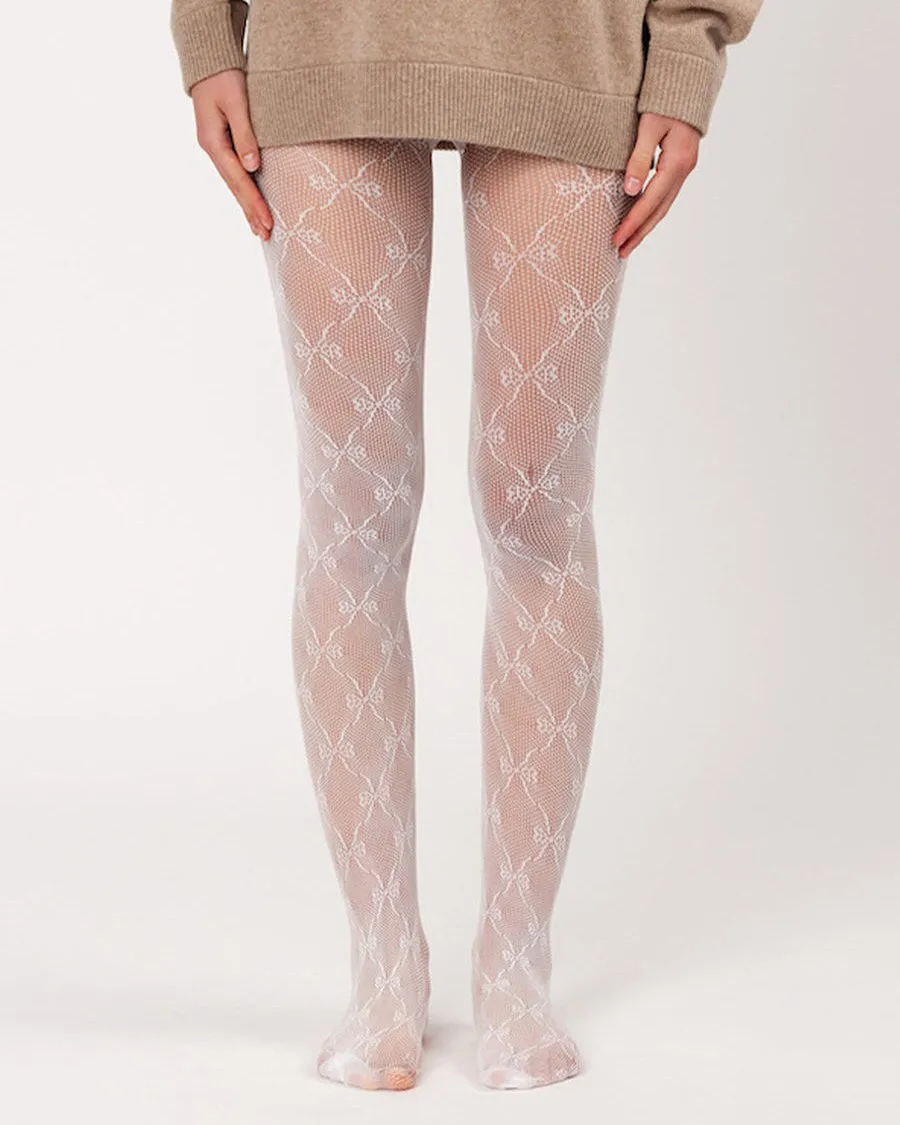 Bow Pattern Fishnet Tights