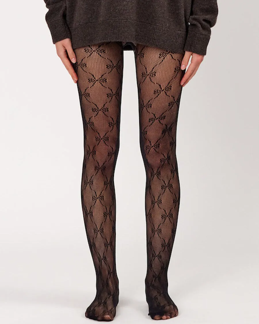 Bow Pattern Fishnet Tights