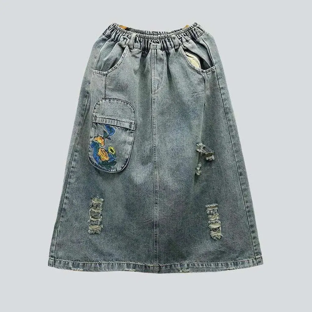 Cargo vintage women's denim skirt