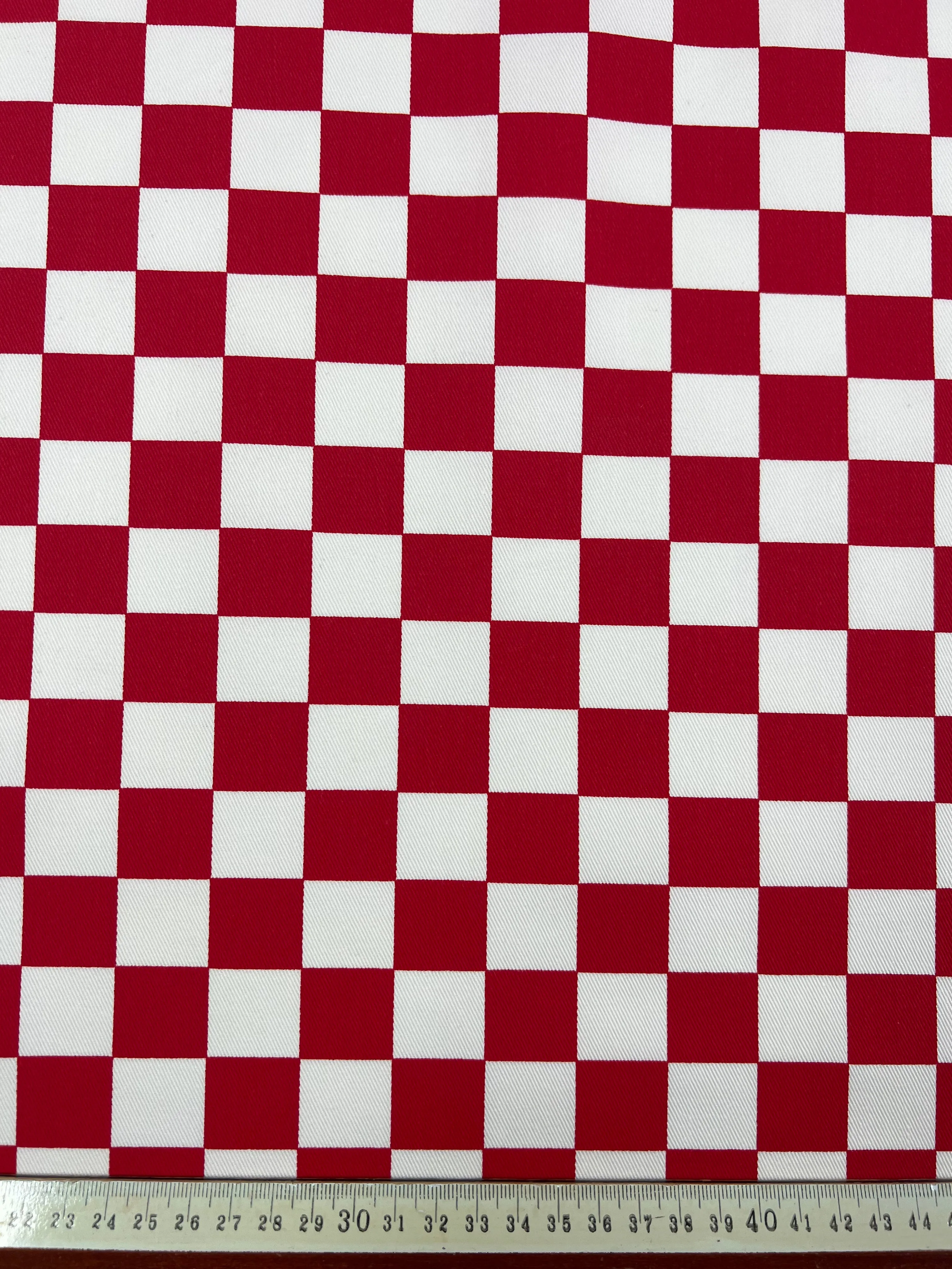 Cotton Drill - Red Chess - 155cm