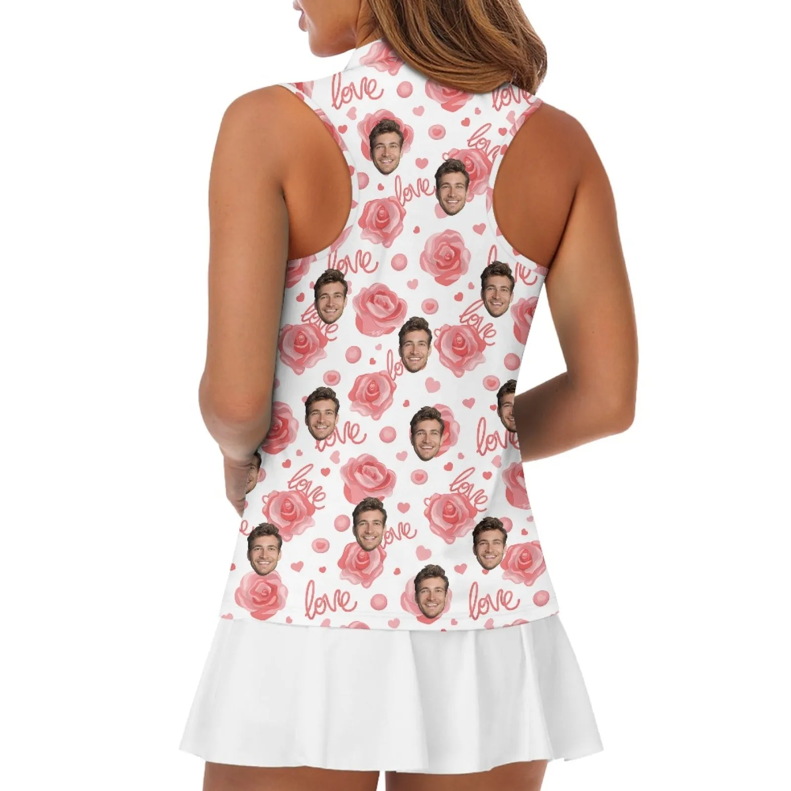 Custom Face Rose Love Pattern Heart Women's Golf Sleeveless Shirt Wedding Party Bridesmaids Dresses