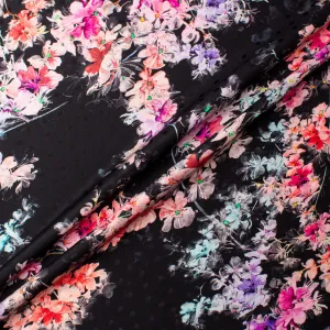 Dainty Pink & Purple Floral Printed Black Silk Jacquard