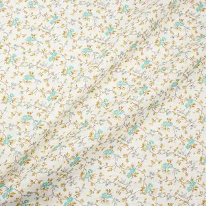 Delicate Aqua Floral Printed Ivory Linen