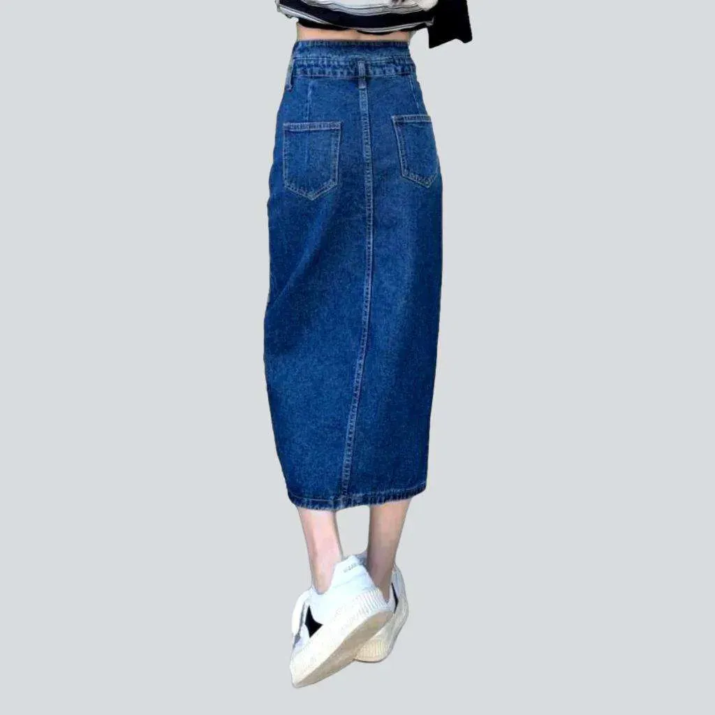 Exposed buttons slit denim skirt