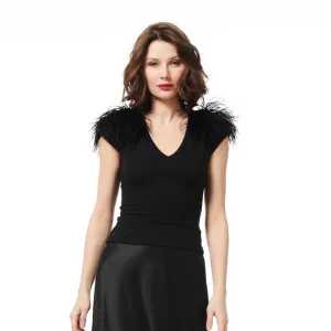 FEATHER SHOULDER LUXE JERSEY TOP