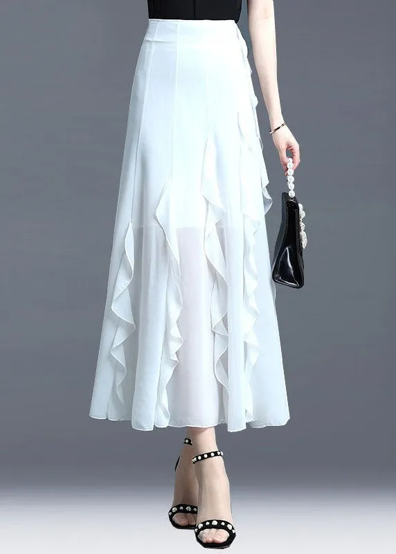 Fitted White Ruffled Patchwork Chiffon Skirts Summer