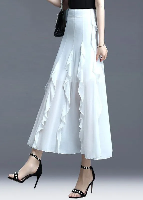 Fitted White Ruffled Patchwork Chiffon Skirts Summer