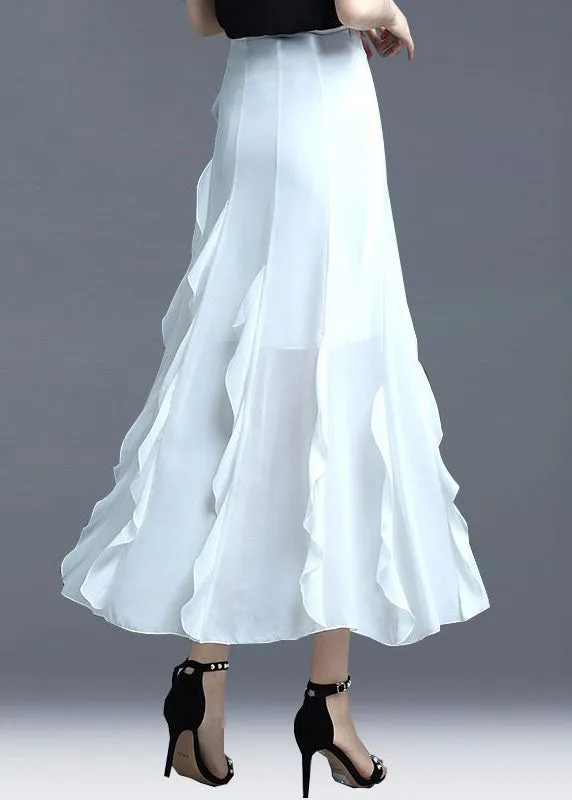 Fitted White Ruffled Patchwork Chiffon Skirts Summer