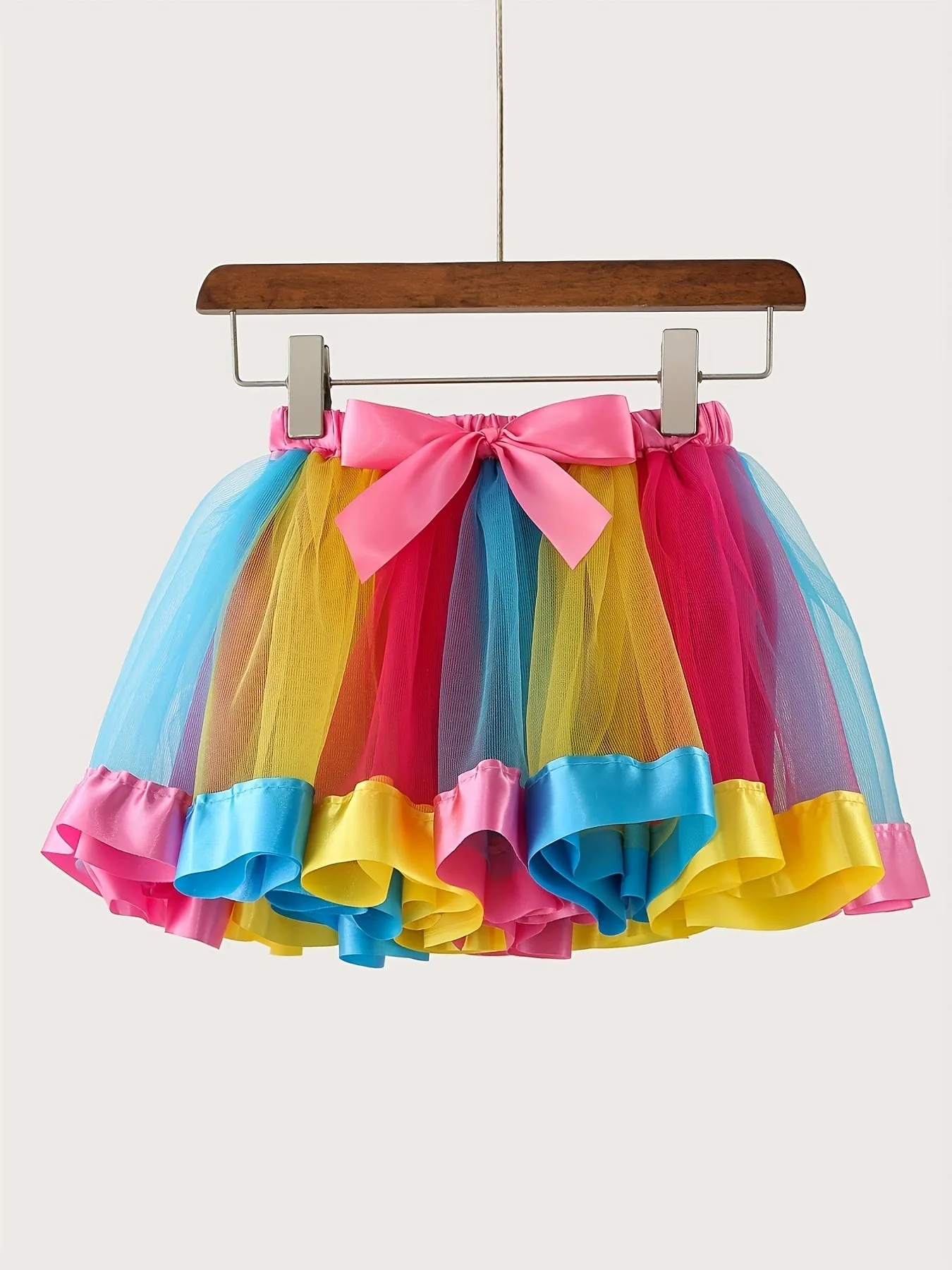 Girls Color Block Tutu Skirts, Bowknot Design Mermaid Costume Skirts Party Dance Ballet Skirts Kids Clothes