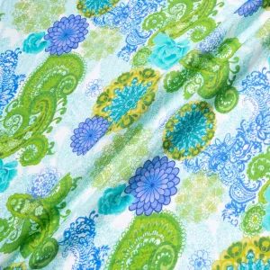 Green & Blue Lace Floral Printed Linen