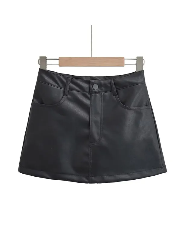 High Waisted Pockets Solid Color Short Skirts