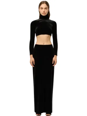 Michael Lo Sordo WOMENS DRAPE VELVET MAXI SKIRT black