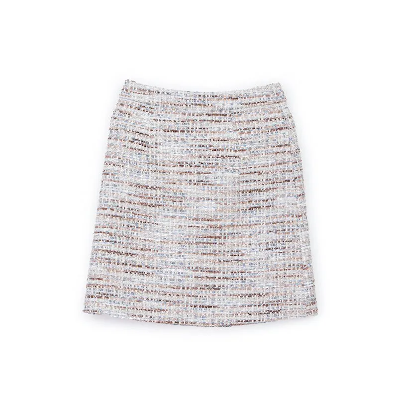 Mist Blue Tweed Fray High Waist Skirts