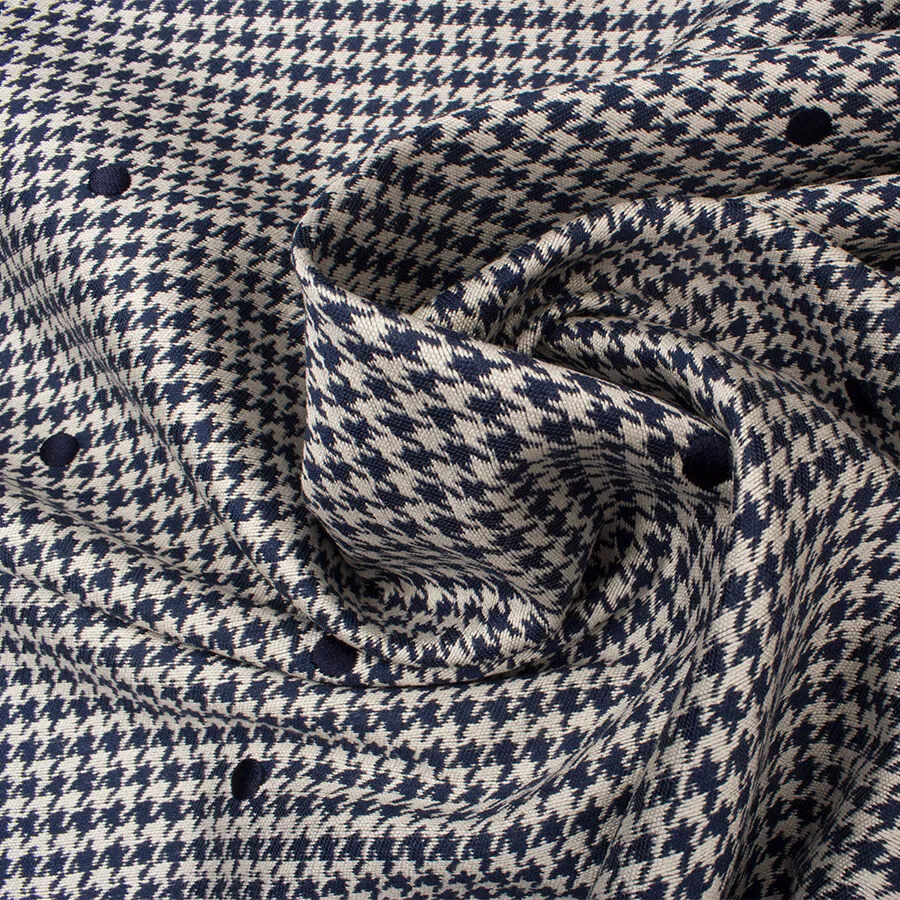 Navy Blue & Ivory Houndstooth Mikado