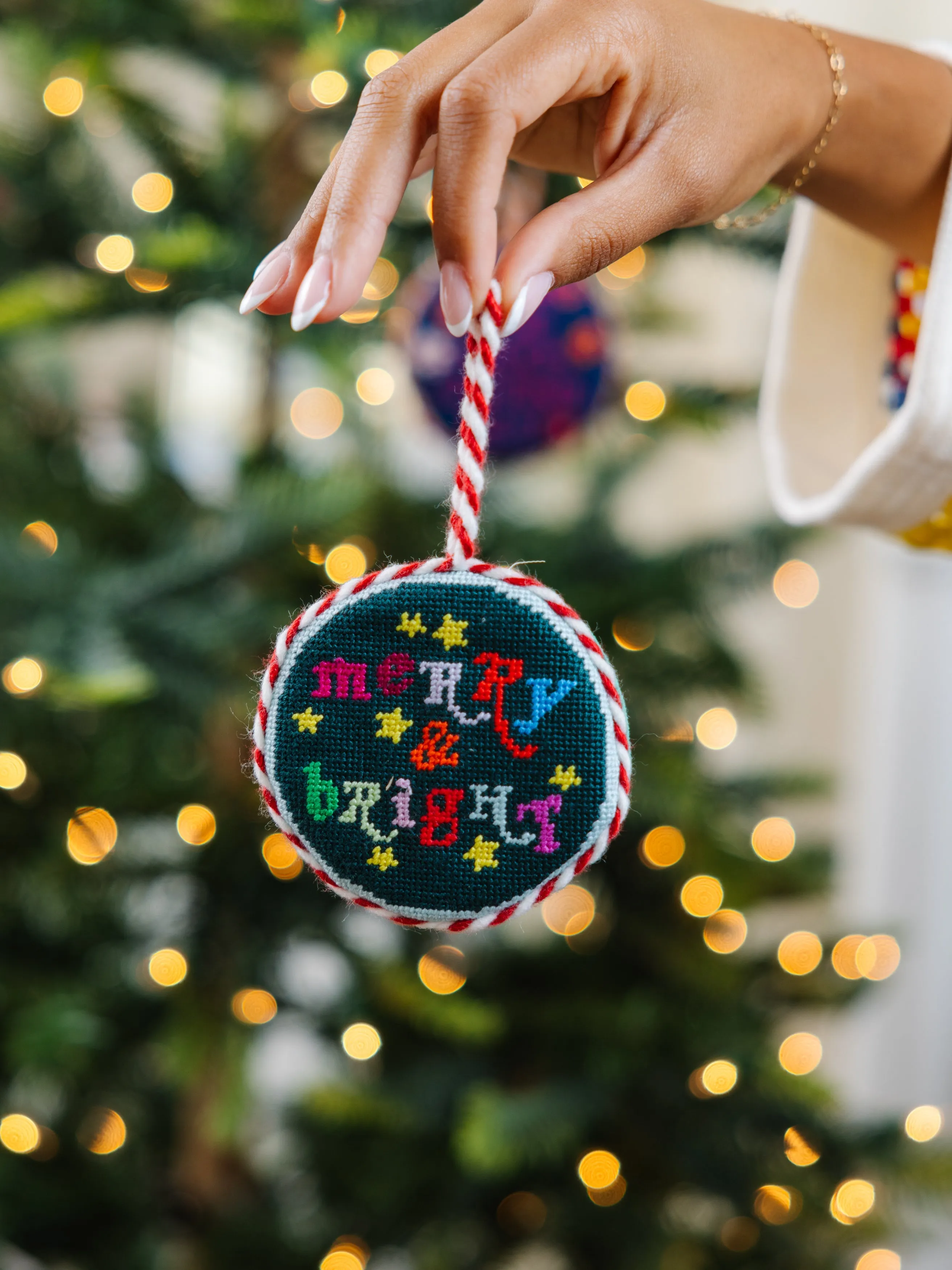 Needlepoint Ornament - Merry & Bright