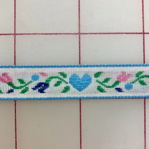 Non-Metallic Trim - 3/8-inch White with Light Blue Hearts and Flowers Pattern