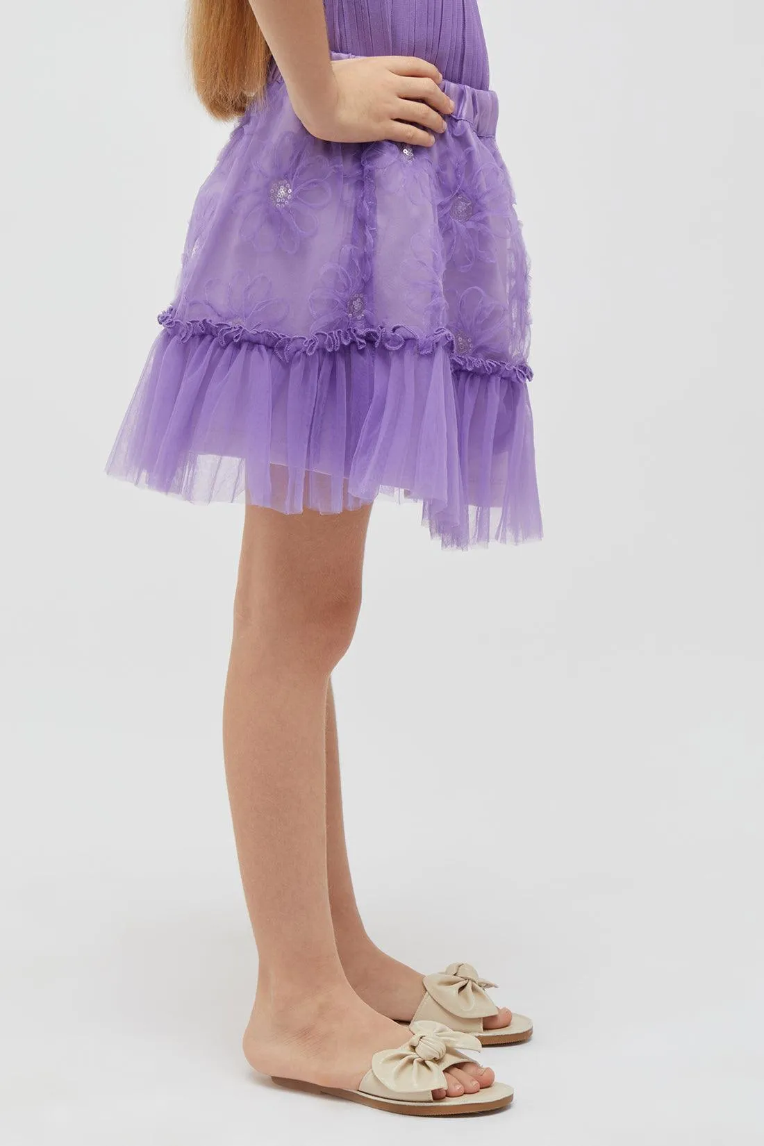 One Friday Kids Girls Purple Floral Mesh Skirt