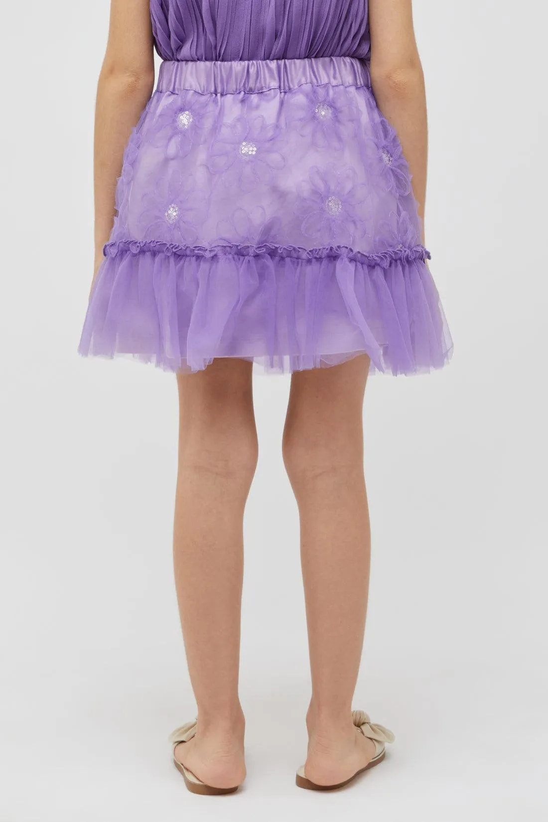 One Friday Kids Girls Purple Floral Mesh Skirt