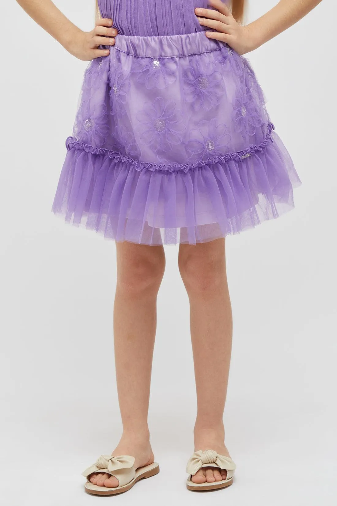 One Friday Kids Girls Purple Floral Mesh Skirt