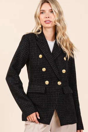 Plaid Texture Double-Breasted Long Sleeve Blazer