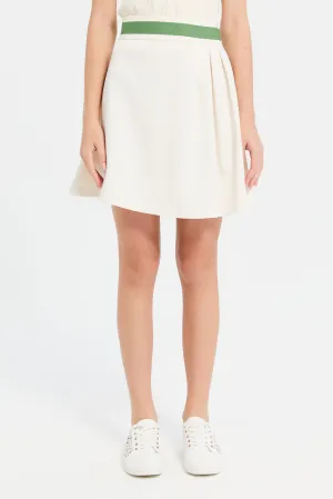 Senor Girls Cream Pleated Skater Skirts