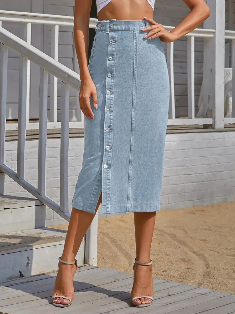 Sexy Streetwear Button Denim Skirt – High Waist Bodycon Autumn Winter