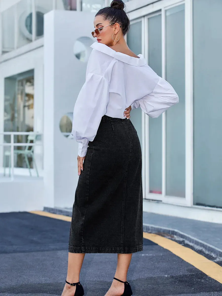 Sexy Streetwear Button Denim Skirt – High Waist Bodycon Autumn Winter