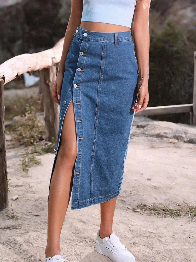 Sexy Streetwear Button Denim Skirt – High Waist Bodycon Autumn Winter