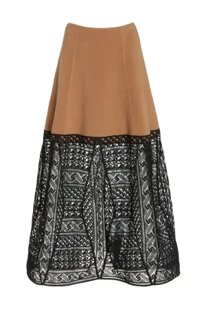 Sorvino Lace Midi Skirt in Camel Double-Face Recycled Cashmere