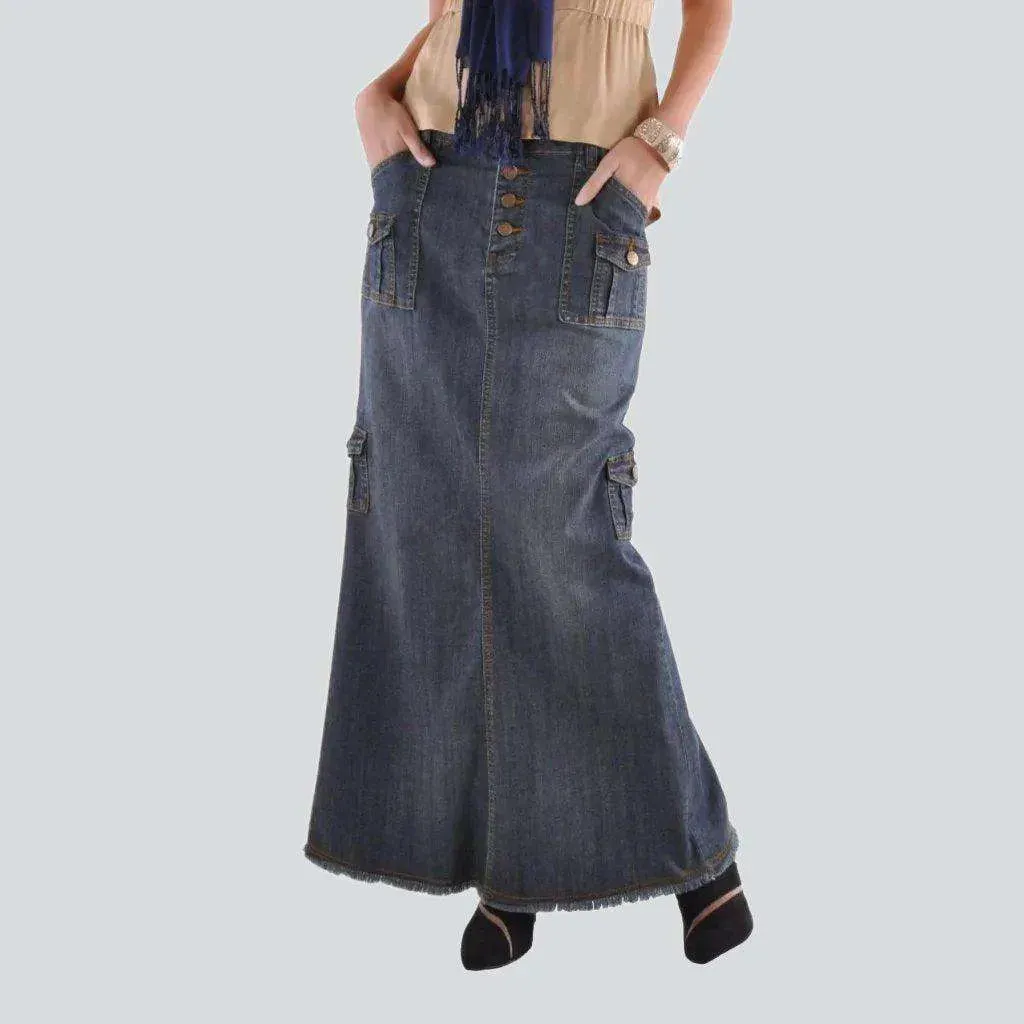 Stylish cargo long denim skirt