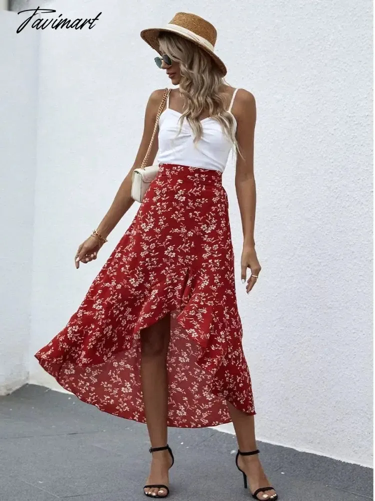 Tavimart Summer New Printed Women's Skirts Temperament Comfortable Breathable Leisure Vacation Beach Skirts Skirts Woman Skirts